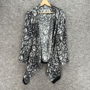 Rachel Tyler Top Women 2X Plus Gray Geometric Open Front Long Sleeve Rayon